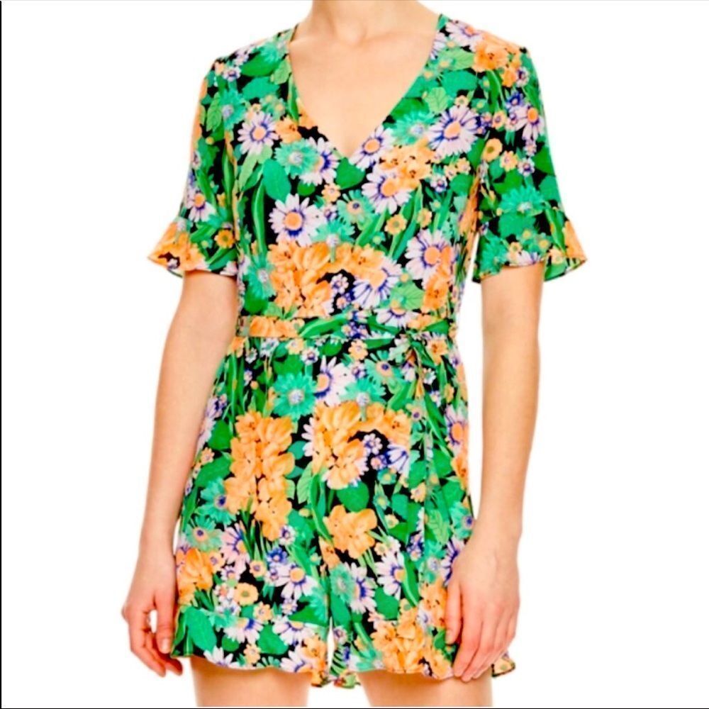 Sandro Paris Eudelin Silk Floral Ruffle Hem Romper